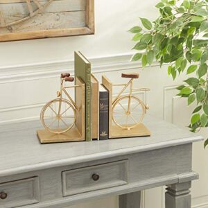 Deco 79 Metal Bike Bookends with Wood Accents, Set of 2 7"W, 9"H, Gold