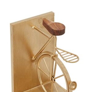 Deco 79 Metal Bike Bookends with Wood Accents, Set of 2 7"W, 9"H, Gold