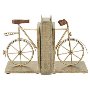 Deco 79 Metal Bike Bookends with Wood Accents, Set of 2 7"W, 9"H, Gold