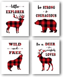 tanxm buffalo plaid decor, animals wall art prints, buffalo plaid wall art,inspirational quote&saying art painting, children wall decor, boy bedroom decor (set of 4) – 8″x 10″ no frame…