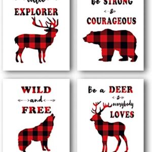 TANXM Buffalo Plaid Decor, Animals Wall Art Prints, Buffalo Plaid Wall Art,Inspirational Quote&Saying Art Painting, Children Wall Decor, Boy Bedroom Decor (Set of 4) - 8"x 10" No Frame…