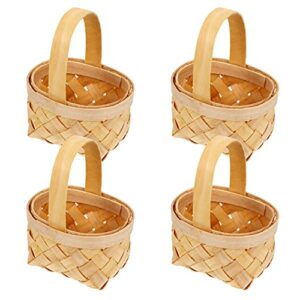 yarnow small woven basket with handle, 4pcs wicker basket with handles, 2.5 x 1.7 x 1.5 inch, simple handwoven baskets, small wicker basket with handle