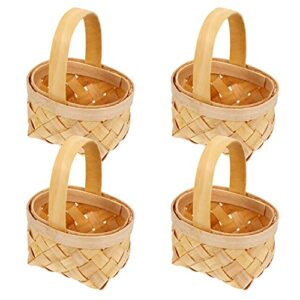 YARNOW Small Woven Basket with Handle, 4pcs Wicker Basket with Handles, 2.5 x 1.7 x 1.5 inch, Simple Handwoven Baskets, Small Wicker Basket with Handle