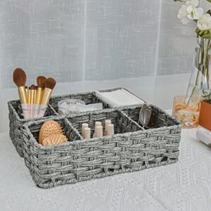 GRANNY SAYS Toilet Tray Tank Topper, Wicker Baskets for Storage, Set of 2 Waterproof Bathroom Baskets for Organizing, Gray Bathroom Organization Baskets, 14 ¼'' x 6'' x 4 ¼''