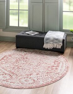 unique loom oxford collection modern geometric pink/ivory round rug (3′ 0 x 3′ 0)