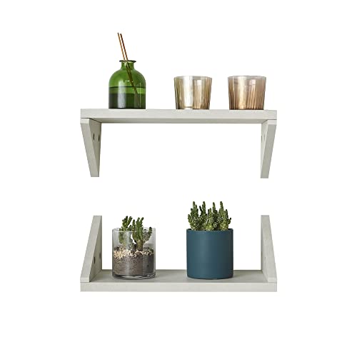 Kaboon Floating Shelves 16x8 inch Set of 2, Grayish White Pebbled Surface, Wall Shelves for Storage and Decor, Living Room, Bathroom, Kitchen, Office and More, Home Decor and Organization, Sea Salt