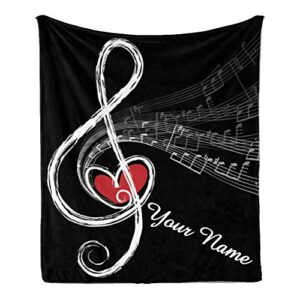 cuxweot custom blanket with name text,personalized treble love music note super soft fleece throw blanket for couch sofa bed (50 x 60 inches)