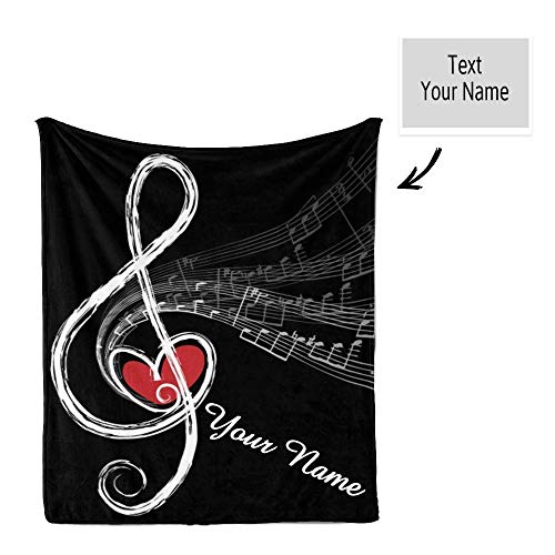 CUXWEOT Custom Blanket with Name Text,Personalized Treble Love Music Note Super Soft Fleece Throw Blanket for Couch Sofa Bed (50 X 60 inches)