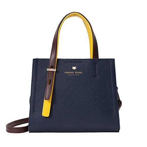 FOXER Small Satchel Handbags for Women, Genuine Leather Ladies Top-handle Bags with Adjustable Shoulder Strap Womens Real Leather Crossbody Bags Women's Casual Mini Purses and Handbags (Dark Blue)