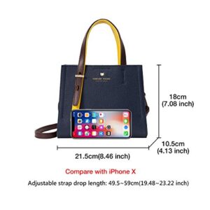 FOXER Small Satchel Handbags for Women, Genuine Leather Ladies Top-handle Bags with Adjustable Shoulder Strap Womens Real Leather Crossbody Bags Women's Casual Mini Purses and Handbags (Dark Blue)