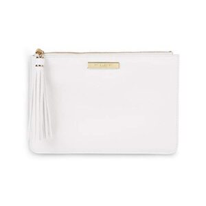 katie loxton sophia tassel pouch womens medium vegan leather clutch handbag in white