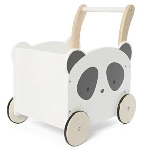 panda wooden baby push walker – 2-in-1 toddler push & pull toys learning walker stroller walker with wheels for baby girls boys 1-3 years old