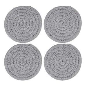 4 pieces coasters for drinks absorbent handmade braided coaster set 4.3 inch thicken heat insulation coasters for drinks (grey)