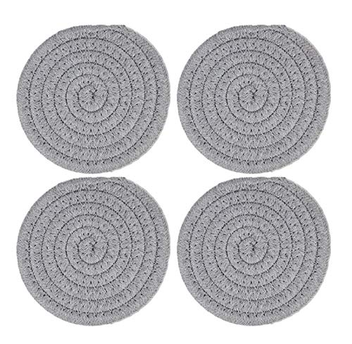 4 Pieces Coasters for Drinks Absorbent Handmade Braided Coaster Set 4.3 Inch Thicken Heat Insulation Coasters for Drinks (Grey)