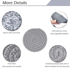 4 Pieces Coasters for Drinks Absorbent Handmade Braided Coaster Set 4.3 Inch Thicken Heat Insulation Coasters for Drinks (Grey)