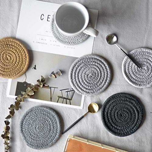 4 Pieces Coasters for Drinks Absorbent Handmade Braided Coaster Set 4.3 Inch Thicken Heat Insulation Coasters for Drinks (Grey)