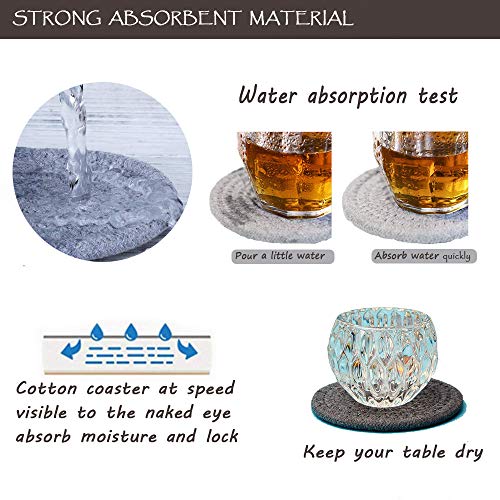 4 Pieces Coasters for Drinks Absorbent Handmade Braided Coaster Set 4.3 Inch Thicken Heat Insulation Coasters for Drinks (Grey)