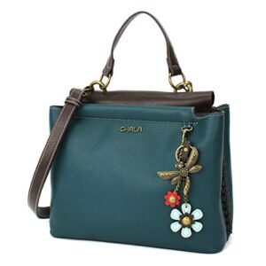chala charming satchel with adjustable strap – metal dragonfly – turquoise