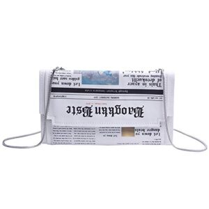 kuang! women novelty newspaper evening handbag clutch crossbody bag envelope purse chain shoulder bag for ladies