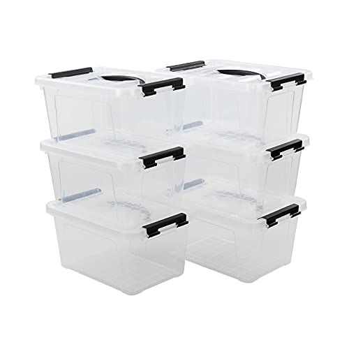 Afromy 6-Pack 6 Quart Latching Storage Boxes, Plastic Storage Bins, Clear