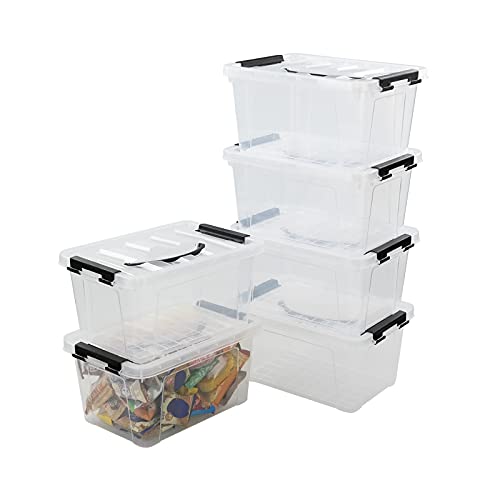 Afromy 6-Pack 6 Quart Latching Storage Boxes, Plastic Storage Bins, Clear