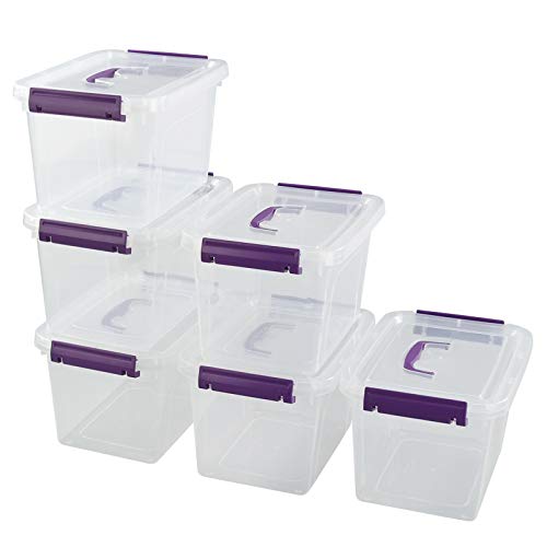 Tyminin Plastic Storage Bin with Handles/Lids, 6 L Small Latch Box, 6 Packs, T