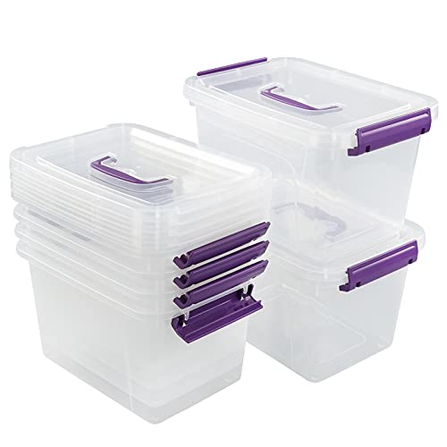 Tyminin Plastic Storage Bin with Handles/Lids, 6 L Small Latch Box, 6 Packs, T