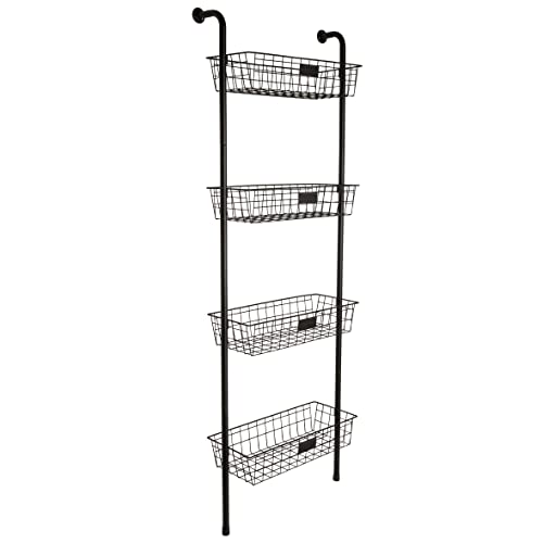 Bee Home Industrial Style Iron Wall Mounted Basket Organizer Storage Shelf, 4 Baskets, with Chalkboard Labels