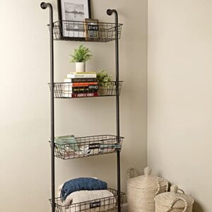 Bee Home Industrial Style Iron Wall Mounted Basket Organizer Storage Shelf, 4 Baskets, with Chalkboard Labels