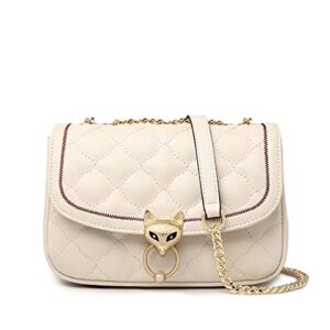FOXER Small Crossbody Bags for Women, Split Cowhide Trendy Design Ladies Mini Cell Phone Purses with Metal Chain Strap Women's Quilted Shoulder Bags Girls Fashion Cross Body Purses (White)