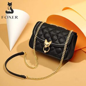 FOXER Small Crossbody Bags for Women, Split Cowhide Trendy Design Ladies Mini Cell Phone Purses with Metal Chain Strap Women's Quilted Shoulder Bags Girls Fashion Cross Body Purses (White)