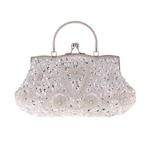 KALAIEN Beaded Sequin Evening Clutch Bag Bridal Wedding Purses Women Evening Bags (Silver)