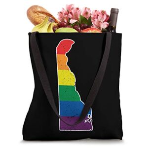 Gay Pride Flag - Delaware State Map - Rainbow Stripes Tote Bag