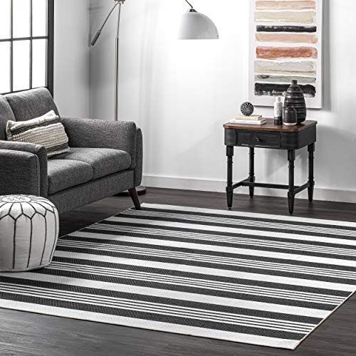 nuLOOM Lena Machine Washable Striped Area Rug, 5' x 8', Grey