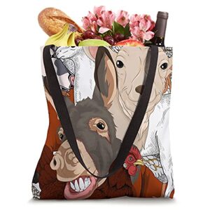 Farmer Donkey Goat Chicken Pig Horse Funny Farm Animals Tote Bag