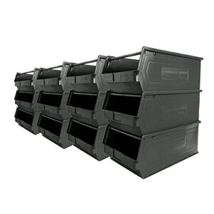 12 pack small storage bin, wall mount storage, hanging and stacking bin, freestanding | 20” x 12” x 8” plastic container | black | zeus 4plz06 storagecompat
