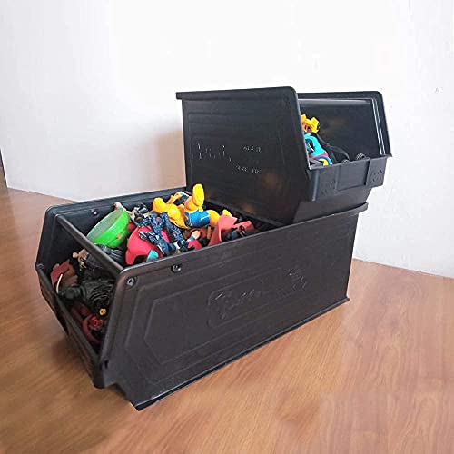 12 Pack Small Storage Bin, Wall Mount Storage, Hanging and Stacking Bin, Freestanding | 20” x 12” x 8” Plastic Container | Black | Zeus 4PLZ06 StorageCompat