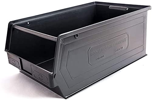 12 Pack Small Storage Bin, Wall Mount Storage, Hanging and Stacking Bin, Freestanding | 20” x 12” x 8” Plastic Container | Black | Zeus 4PLZ06 StorageCompat