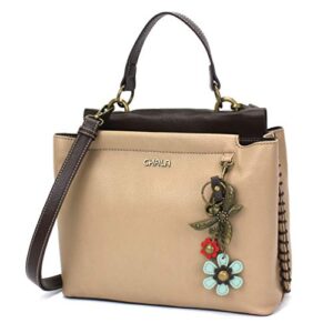 CHALA Charming Satchel with Adjustable Strap - Metal Dragonfly - Taupe