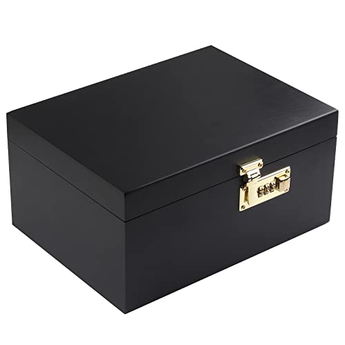 SafeDelux Wooden Box with Hinged Lid and Lock Premium Keepsake Decorative Storage Box For Home or Office - 11 X 8 X 5 Inches