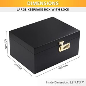 SafeDelux Wooden Box with Hinged Lid and Lock Premium Keepsake Decorative Storage Box For Home or Office - 11 X 8 X 5 Inches