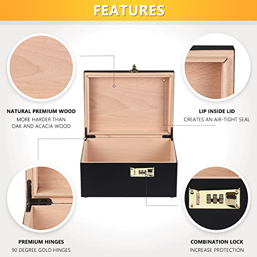 SafeDelux Wooden Box with Hinged Lid and Lock Premium Keepsake Decorative Storage Box For Home or Office - 11 X 8 X 5 Inches