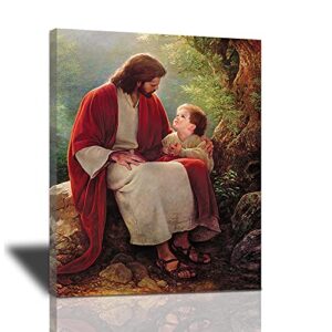 cynken jesus christ and child canvas wall art religious spiritual painting inspirational motivational portrait poster artwork modern home decorations framed ready to hang, 12×16 inch