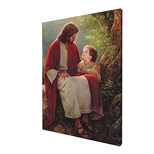 Cynken Jesus Christ and Child Canvas Wall Art Religious Spiritual Painting inspirational Motivational Portrait Poster Artwork Modern Home Decorations Framed Ready to Hang, 12x16 inch