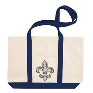 canvas shopping tote bag fleur de lis gold pin vintage vintage pin beach bags for women vintage gifts royal blue design only