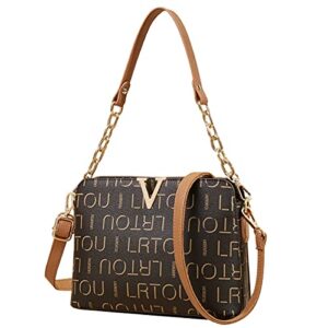 laorentou pvc leather monogram handbags for women small signature crossbody bags women’s shoulder bags faux leather checkered bag (brown)