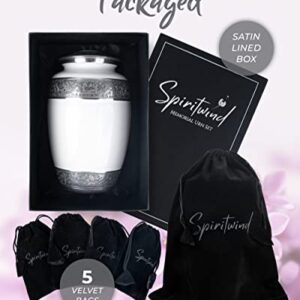 Spiritwind Cremation Urns for Adult Ashes Keepsake Set | Large White Cremation Urn with 4 Small Urns for Human Ashes | Urns for Ashes Adult Male | Urns for Human Ashes Adult Female | Decorative Urns