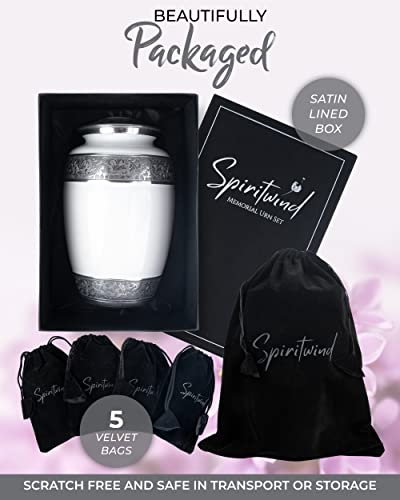 Spiritwind Cremation Urns for Adult Ashes Keepsake Set | Large White Cremation Urn with 4 Small Urns for Human Ashes | Urns for Ashes Adult Male | Urns for Human Ashes Adult Female | Decorative Urns