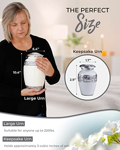Spiritwind Cremation Urns for Adult Ashes Keepsake Set | Large White Cremation Urn with 4 Small Urns for Human Ashes | Urns for Ashes Adult Male | Urns for Human Ashes Adult Female | Decorative Urns