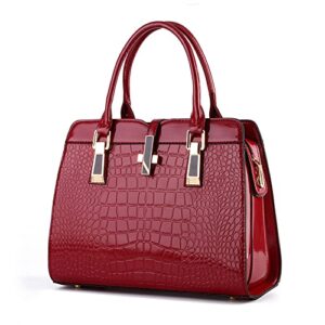 jinmanxue tote bags for women retro classic tote handbag crocodile pattern purse with zipper closure ，laies gift (red)